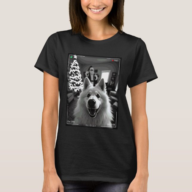 Camiseta Samoyed Pega Papai Noel Na Câmera Natal (Frente)