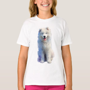 Camiseta Samoyed Sorridente Cachorro Branco Fofo Crianças