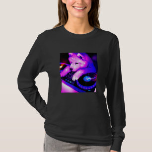 Camiseta Samoyed Vaporwave DJ Cachorro  Estético Mulheres R
