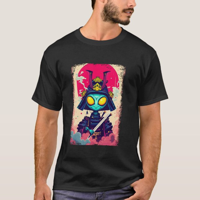 Camiseta Samurai Alien U Roupas de Design de Ficçã (Frente)