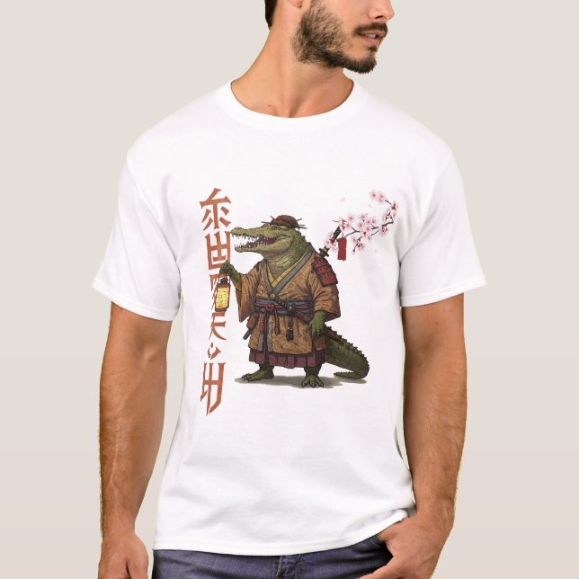 Camiseta Samurai Alligator T-Shirt - Fantasy Reptile Warrio (Frente)