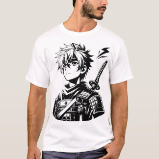 Camiseta Samurai Anime Warrior - Illus preto-e-branco