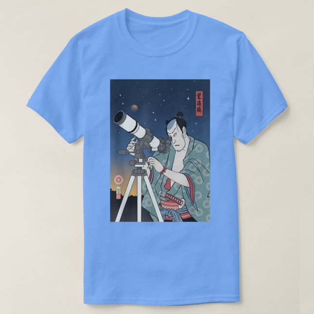 Camiseta Samurai Astronomy Telescope Ukiyoe Samurai Science (Frente do Design)