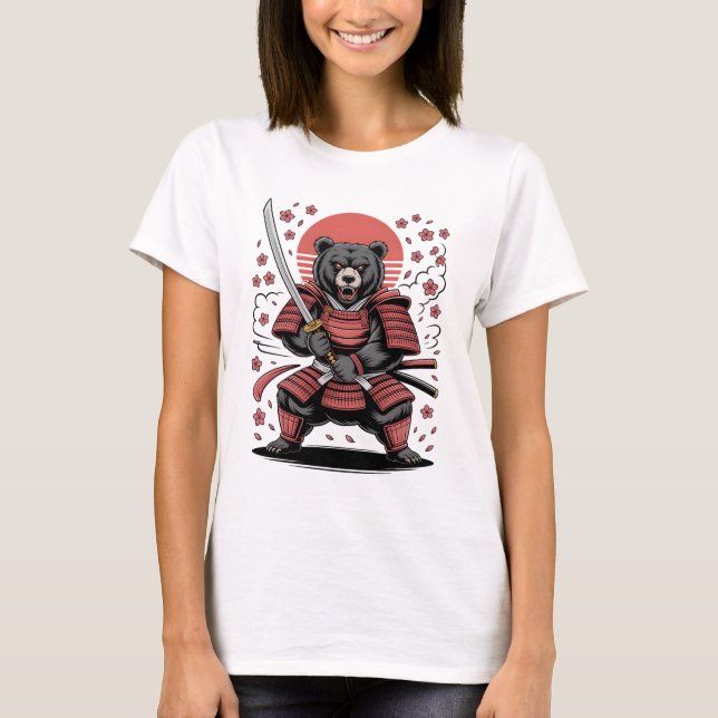 Camiseta Samurai Bear  Womens Basic T-Shirt (Frente)
