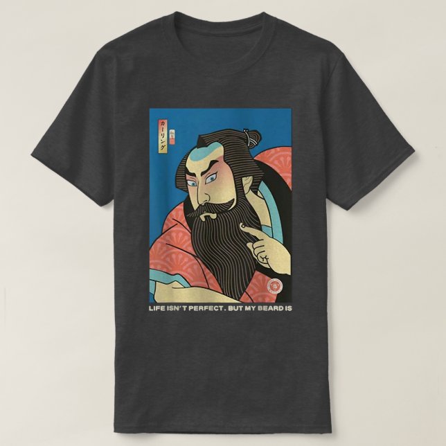 Camiseta Samurai & Beard Ukiyoe Japanese Warrior Lover  (2) (Frente do Design)