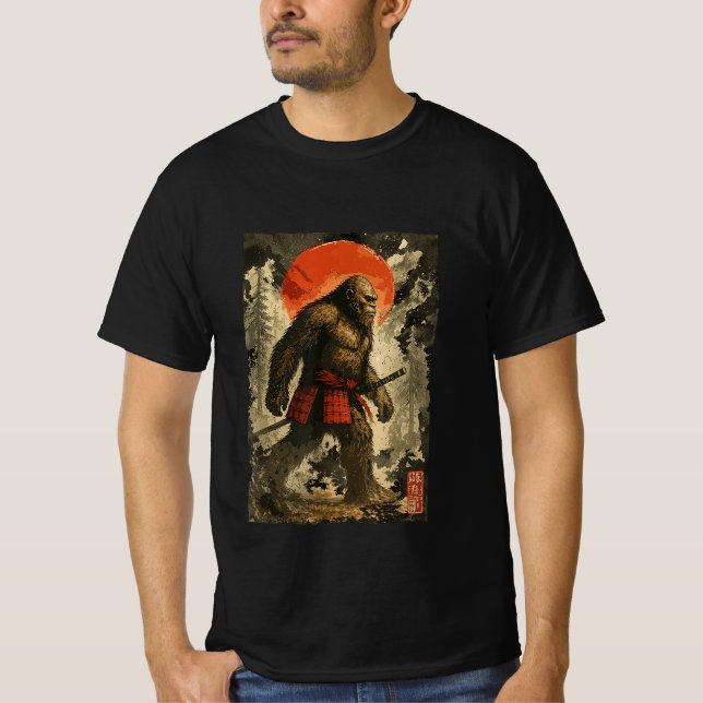 Camiseta Samurai Bigfoot Warrior Sasquatch Vintage Japanese (Frente)