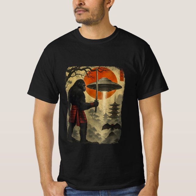 Camiseta Samurai Bigfoot Warrior Sasquatch Vintage Japanese (Frente)