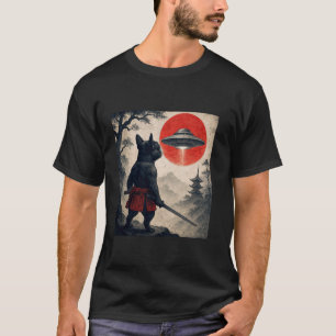 Camiseta Samurai Bulldog Francês OVNI Japonês Vintage Ukiyo