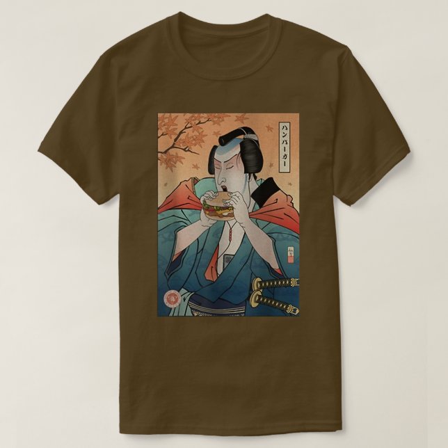Camiseta Samurai & Burger Fast Comida Ukiyoe (2) (Frente do Design)