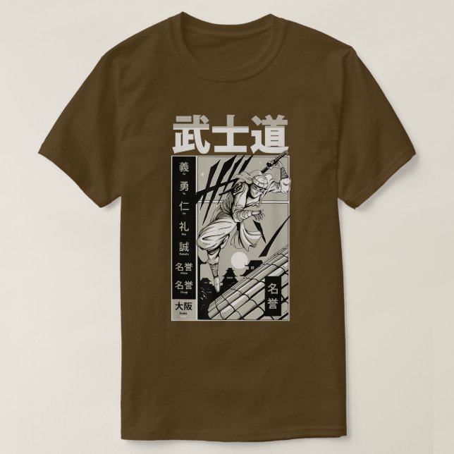 Camiseta Samurai Bushido Sword Japonês Ilustração Telhado C (Frente do Design)