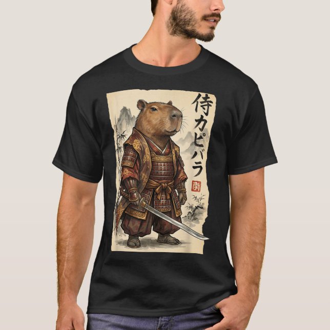 Camiseta Samurai Capybara Japanese Art Vintage Graphic Funn (Frente)
