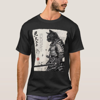 Camiseta Samurai Cat. Animação de Arte Japonesa Oferece Hom