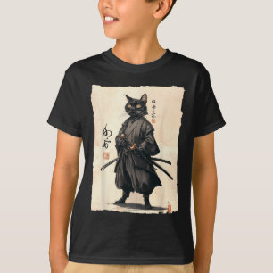 Camiseta Samurai Cat Anime Japonês Gato De Gato Engraçado P