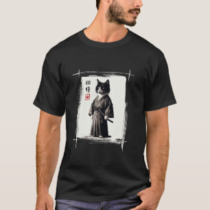 Camiseta Samurai Cat Arte Japonesa Sumi e Novelty Kawaii Di