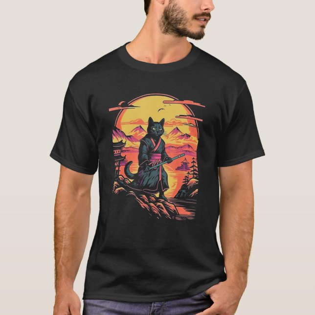 Camiseta Samurai Cat Bushido Japanese Aesthetic Style (Frente)
