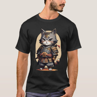 Camiseta Samurai Cat Cartoon Japonês Cat Engraçado Art