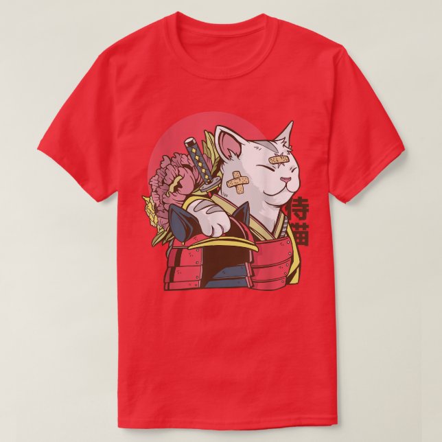 Camiseta Samurai Cat com Artes Marciais Asiáticas de Constr (Frente do Design)