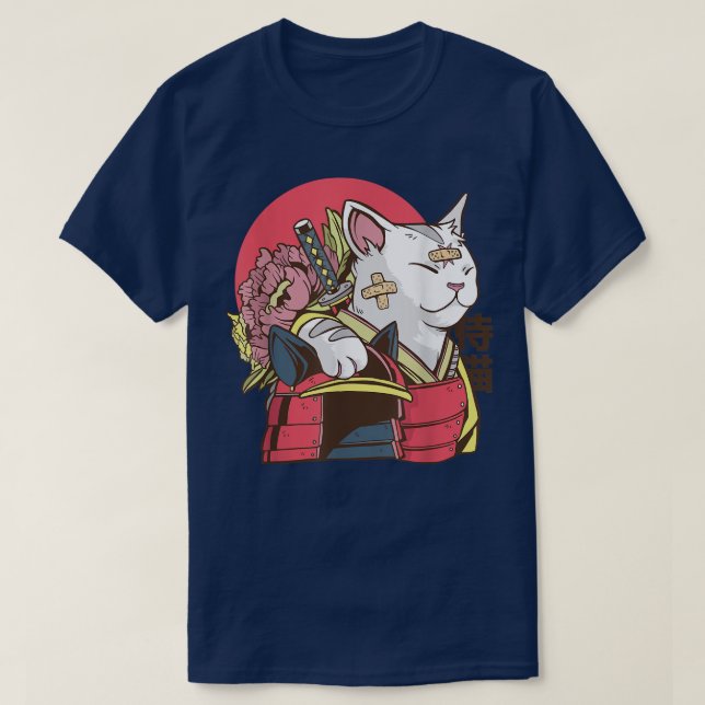 Camiseta Samurai Cat com Artes Marciais Asiáticas de Constr (Frente do Design)