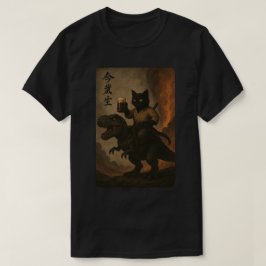 Camiseta Samurai Cat com Cerveja e T-Rex, Dinossauro Anel d