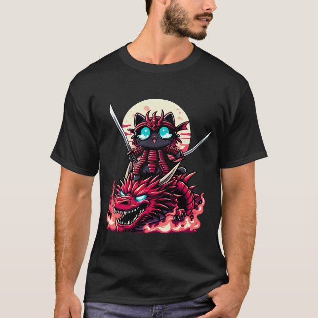 Camiseta Samurai Cat com Espada no Dragão na Batalha Epic 3 (Frente)