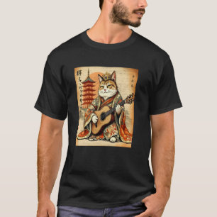Camiseta Samurai Cat Destrui Arte de Violão do Guerreiro Ja