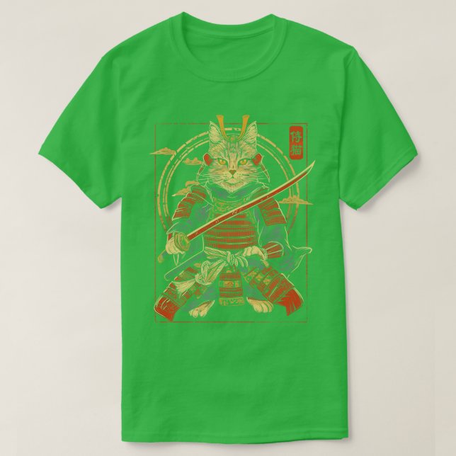 Camiseta Samurai Cat Gato Japonês Gato Arte Estética Gato (Frente do Design)