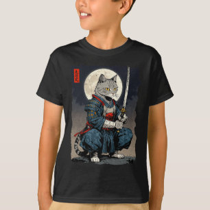Camiseta Samurai Cat. Gato Retro Japonês Gato Lua Ukiyo-