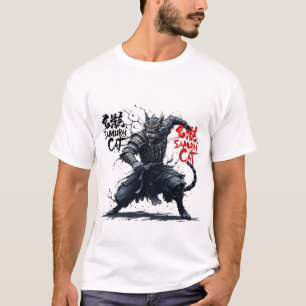 Camiseta Samurai Cat Graphic Tee Warrior Vintage Japonês A