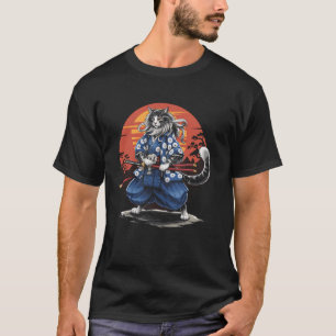 Camiseta Samurai Cat Guerreiro Japonês Bushido Ronin Graphi