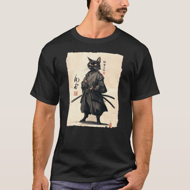 Camiseta Samurai Cat Japanese Anime Cat Lover Funny For Men (Frente)