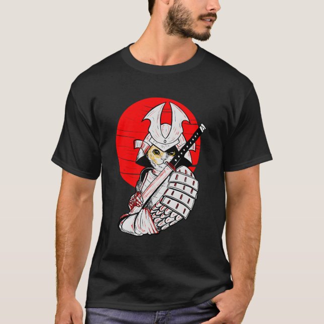 Camiseta Samurai Cat Katana Japonês Bobtail Cat A (Frente)