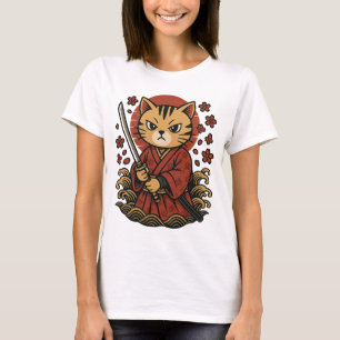Camiseta Samurai Cat T-Shirt   Gato do Guerreiro de Animaçã