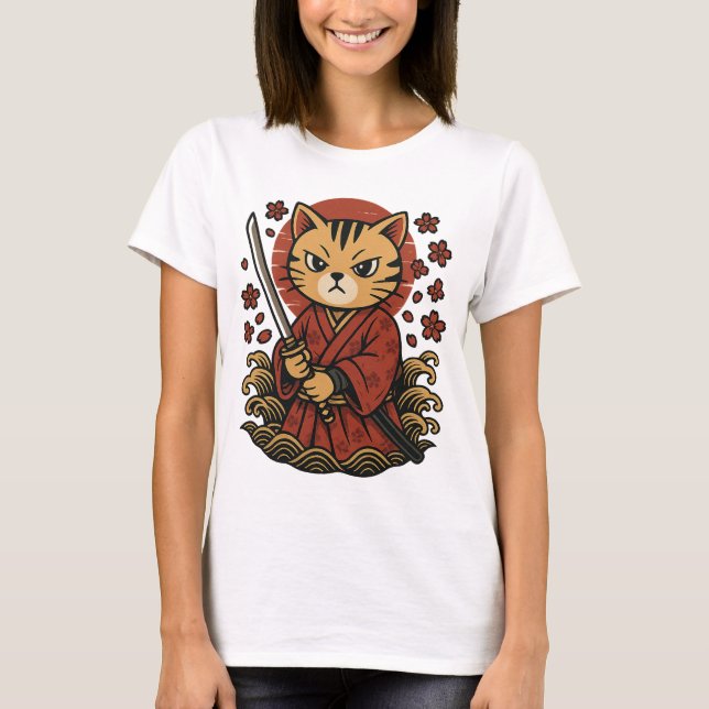 Camiseta Samurai Cat T-Shirt | Gato do Guerreiro de Animaçã (Frente)