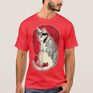 Camiseta Samurai Cat Tatto Ninja Cat Kawaii T-Shi