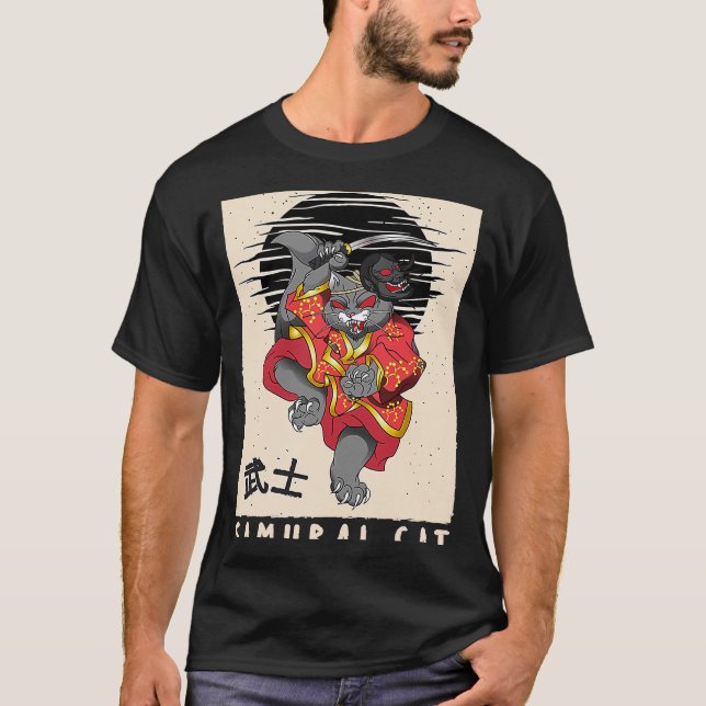 Camiseta Samurai Cat Vintage no Japão (Frente)