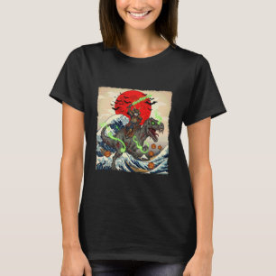 Camiseta Samurai Cat vs Dinossauro Zumbi Salão Assustador U