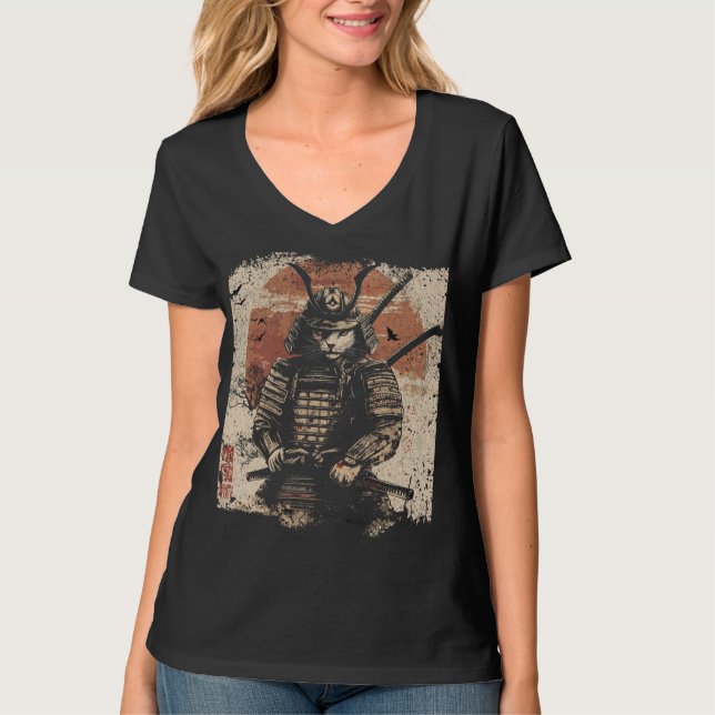 Camiseta Samurai Cat Warrior Art Lovers (Frente)