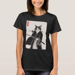 Camiseta Samurai Cat Warrior Ink Art Engraçado Estilo Japon