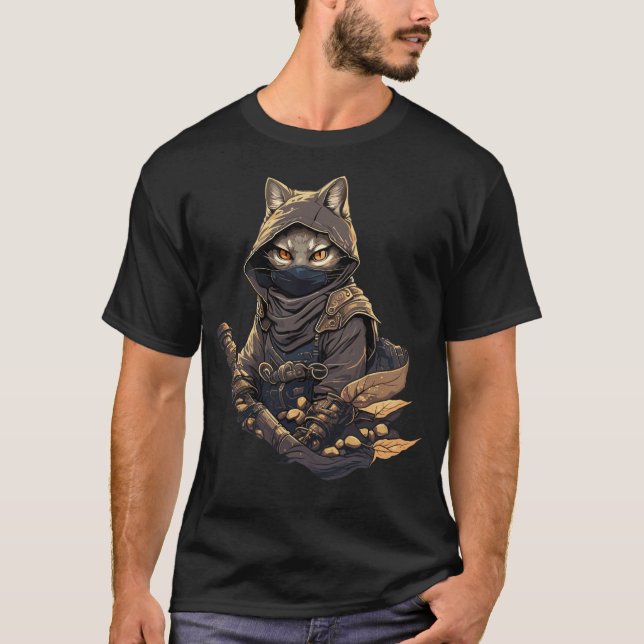 Camiseta Samurai Cat Warrior Japanese Style Feline Art  (Frente)