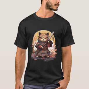 Camiseta Samurai Cat Warrior Japonês Ninja Cat Kawaii