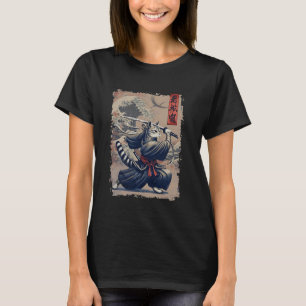 Camiseta Samurai Cat Warrior Ukiyo Ink Trabalho de arte Cat
