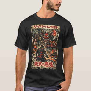 Camiseta Samurai Ciberpunk vs Demônio de Tóquio, Arte de An