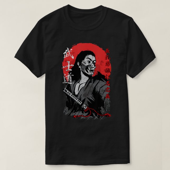 Camiseta Samurai com código Oni Mask Bushido (Frente do Design)