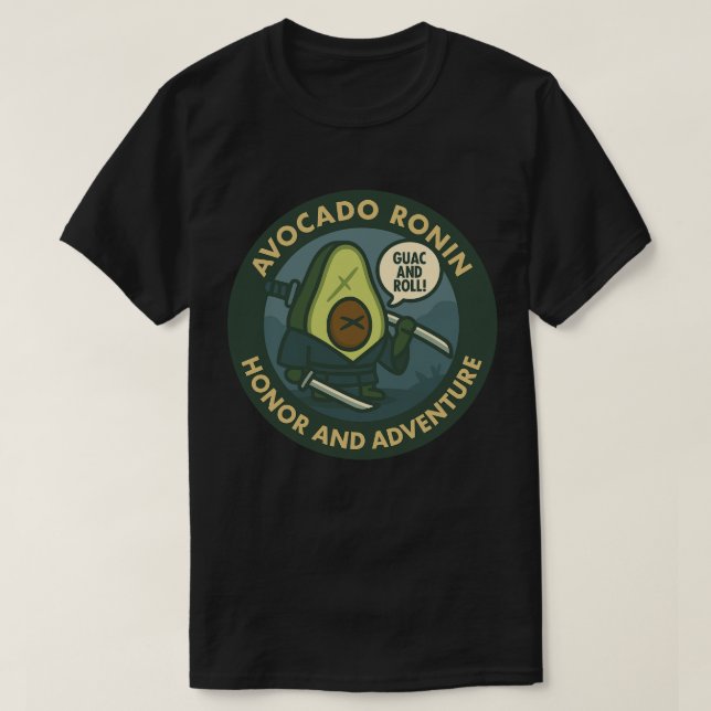 Camiseta Samurai de Guac e Roll Gráfico de Abacate (Frente do Design)