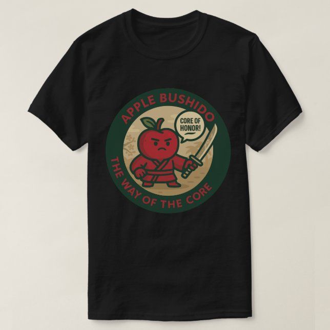 Camiseta Samurai Disciplina da Maçã Divertida  (Frente do Design)