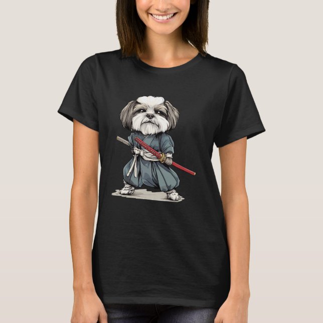 Camiseta Samurai Dog Japonês Estilo Ukiyo e Lhasa Apso Cães (Frente)