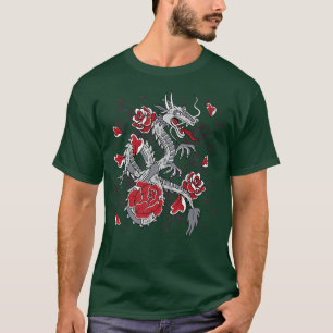 Camiseta Samurai Dragon Japonês Figura com Rosa Pet