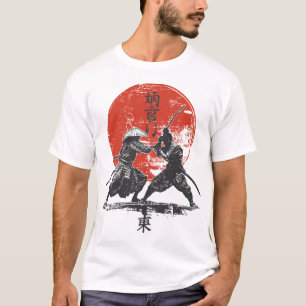 Camiseta Samurai Duel Art Japonês   Impressão de Batalha do