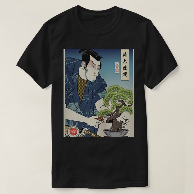 Camiseta Samurai E Bonsai Tree Ukiyoe, Guerreiro Japonês Lo (Frente do Design)