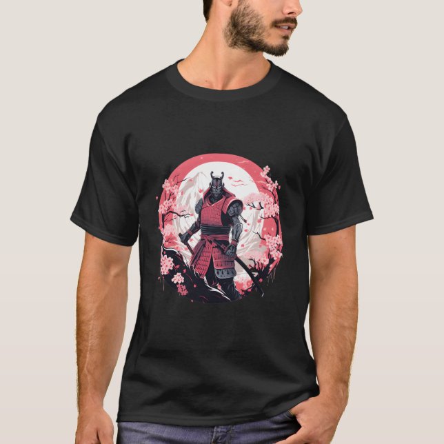 Camiseta Samurai Estilizou Ilustração Blossom de Cereja Arm (Frente)